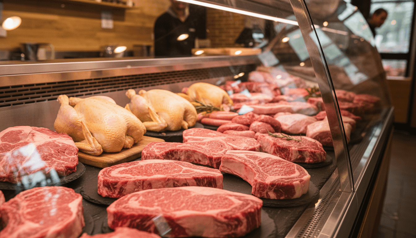 Premium quality meat display at Carniceria el Potrero